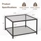 Costway Glass Coffee Table 27.5 Inch 2-Tier Square with Mesh Shelf Living Room Grey/Transparent